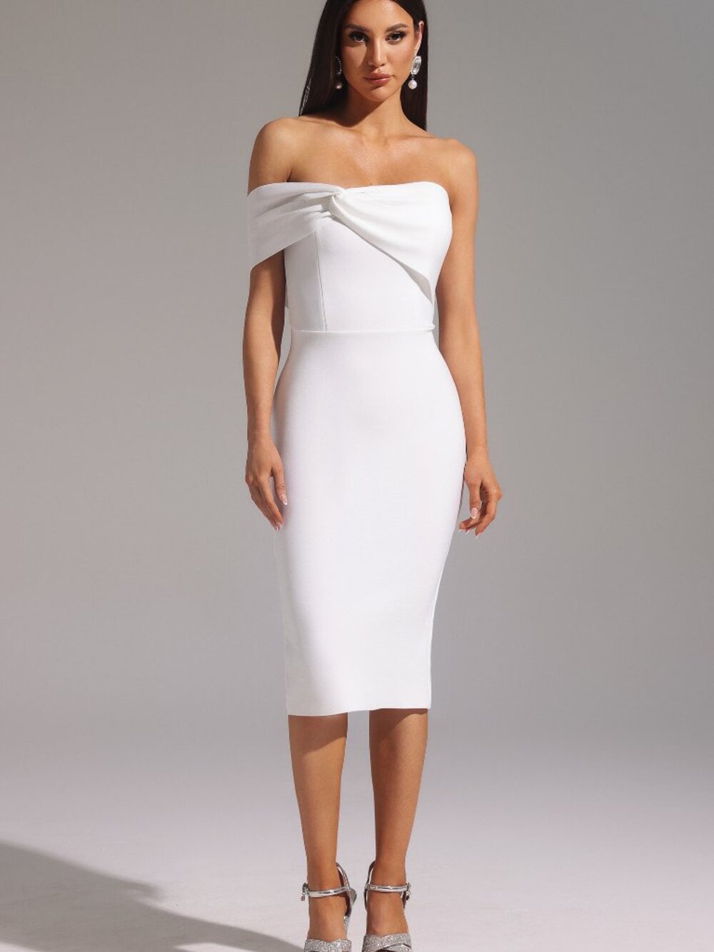 White midi one shoulder cocktail/bridal dress